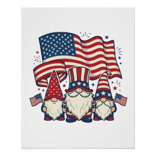 Poster Dessin de gravure vintage de gnome patriotique_1
