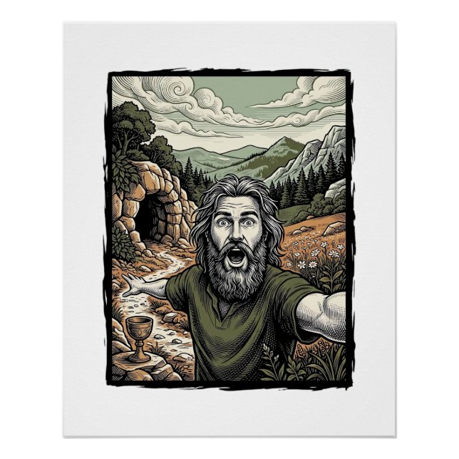 Poster Dessin de portrait de barbu surpris de gravure vin (Devant)