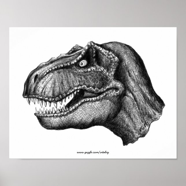 Poster Dessin d'encre de dinosaure T-Rex cool (Devant)