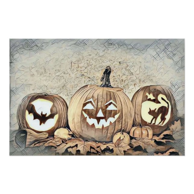 Poster Dessin des couleurs d'automne des citrouilles vint (Devant)