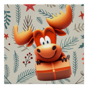 Poster Dessin d'orignal avec cadeau sur le Motif de Noël