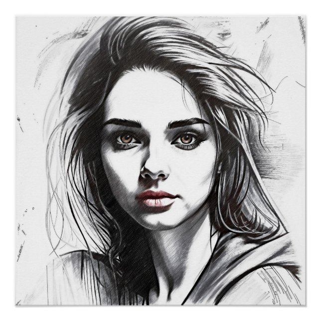 Poster Dessin du portrait d'une femme (Devant)