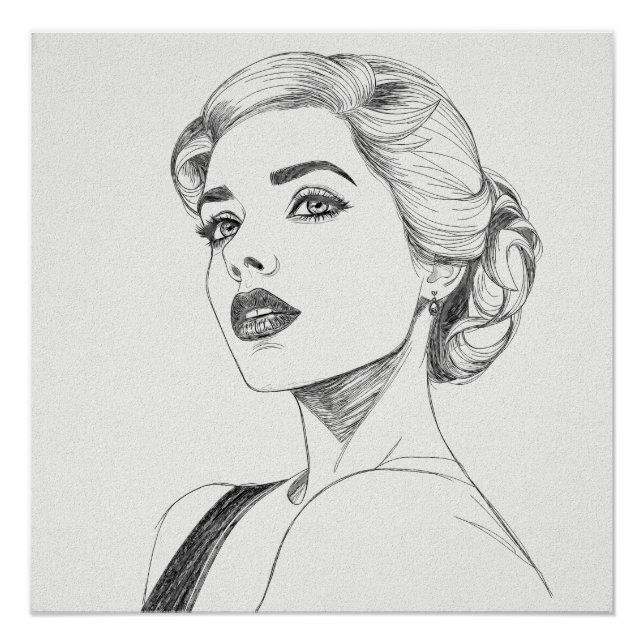 Poster Dessin du visage d'une femme (Devant)