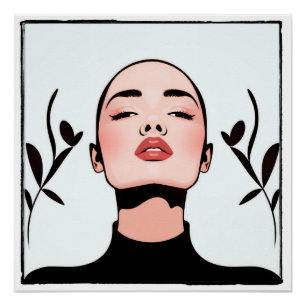 Poster Dessin du visage d'une femme aux cheveux courts