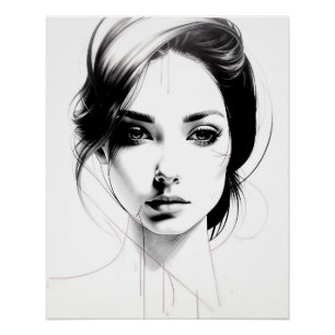 Poster Dessin d'un visage de jeune fille