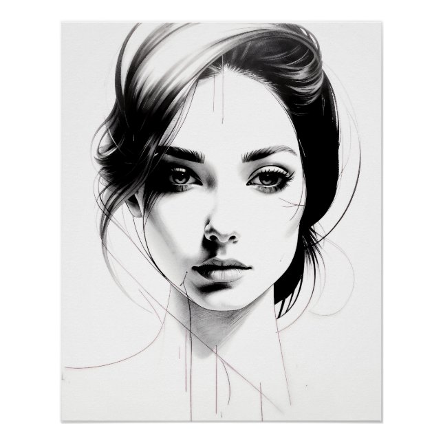 Poster Dessin d'un visage de jeune fille (Devant)