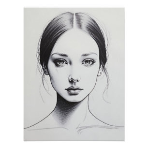 Poster Dessin d'un visage de jeune fille