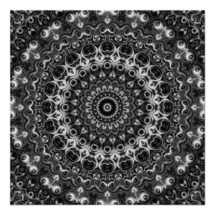 Poster Dessin géométrique mandala noir et blanc