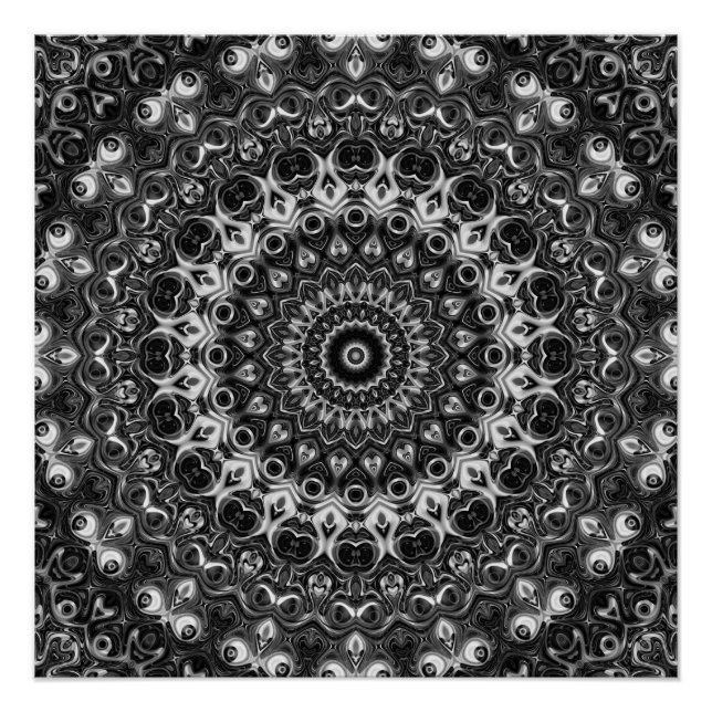 Poster Dessin géométrique mandala noir et blanc (Devant)