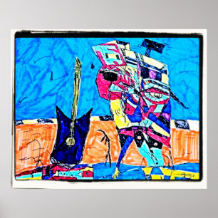 POSTER DESSIN GUITARISTE ABSTRAIT