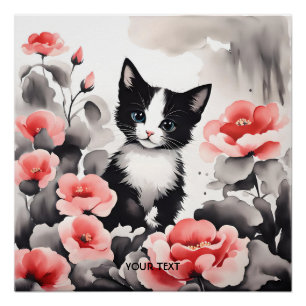 Poster Dessin Imaginaire Fleurs de chaton mignonnes