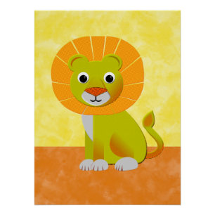 Poster Dessin Lion mignon Vintage Impression personnalisé