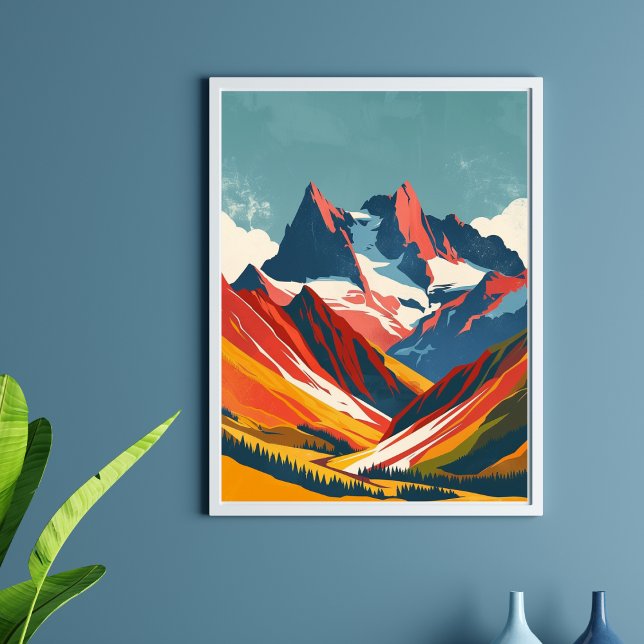 Poster Dessin rétro des montagnes (Créateur téléchargé)