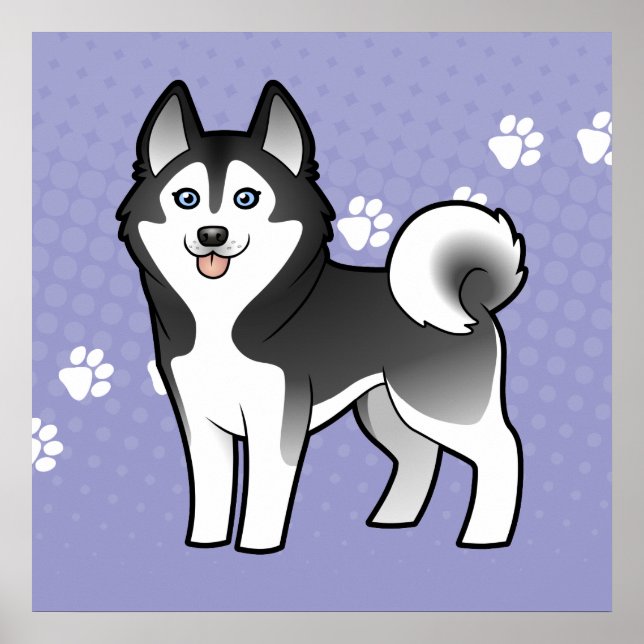 Poster Dessin Sibérien Husky / Malamute d'Alaska (Devant)