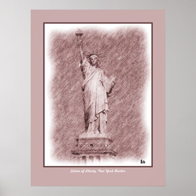 Poster Dessin Statue De La Liberté New York (Devant)