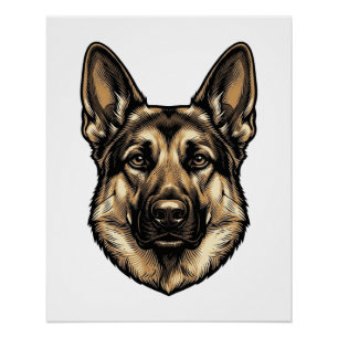 Poster Dessin vectoriel de chien de berger à gravure vint