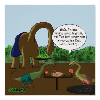 Poster Dessin végétarien contre carnivore Dinosaures