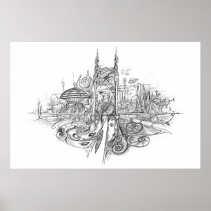 Poster Dessin ville