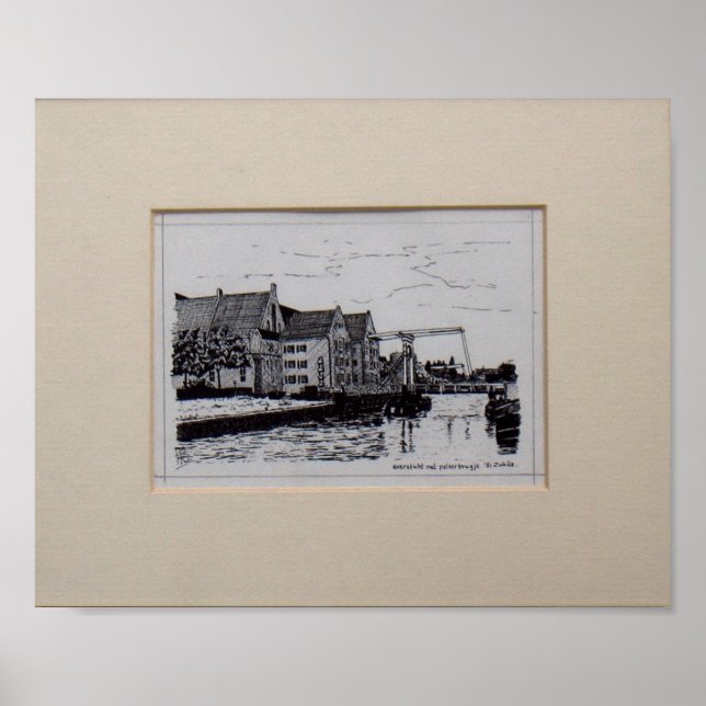 Poster Dessination Zwolle Overstight avec Pelserbrugje (Devant)
