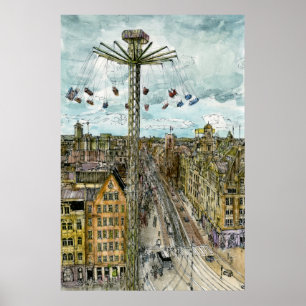 Poster Destinations Watercolor European Swing Ride