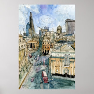 Poster Destinations   Watercolor Vintage London Street