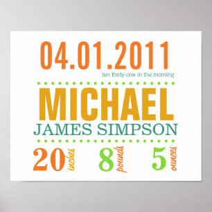 Poster Détails de la date de naissance du bébé - C