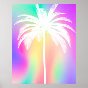 Poster d'été couleur blanche tropicale Palm Tree