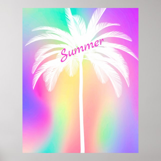 Poster d'été couleur Tropical White Palm Tree (Devant)