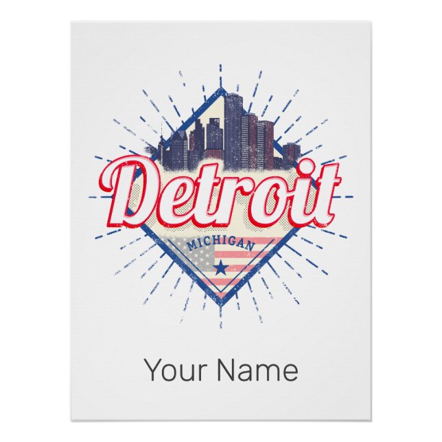 Poster Detroit Michigan États-Unis Skyline Vintage USA (Devant)
