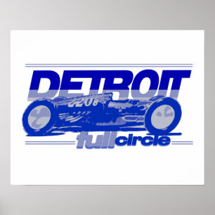 Poster Detroit Vintage Race Car Full Circle done in blues