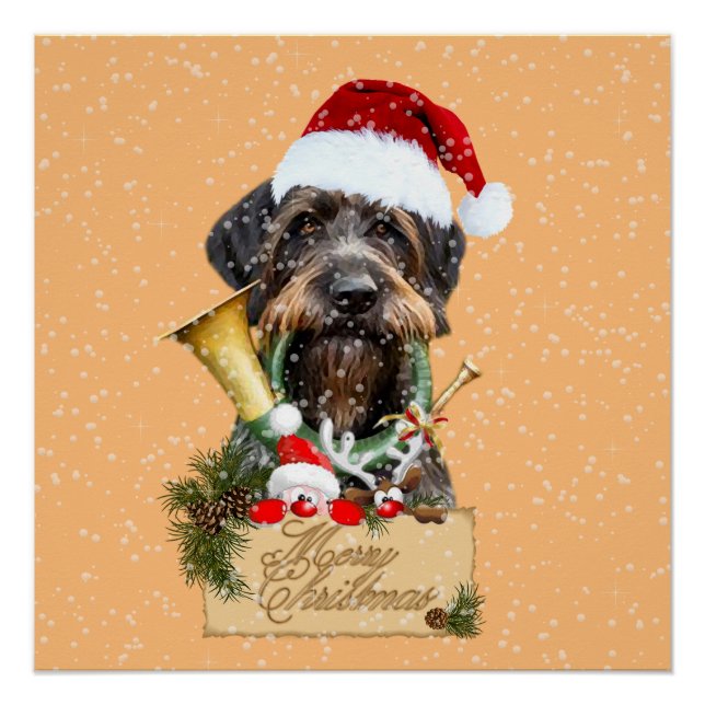Poster Deutsch Drahthaar, Joyeux Noël ! Bouton magnétique (Devant)