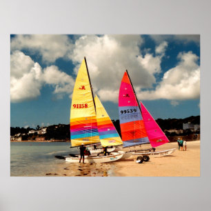 Poster Deux catamarans Hobie plage de St Aubin