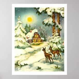 Poster Deux cerfs communs dans la neige
