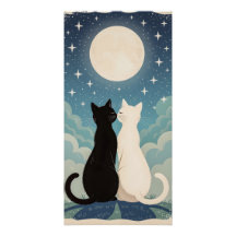 Deux chats amoureux s'embrasser sous la lune
