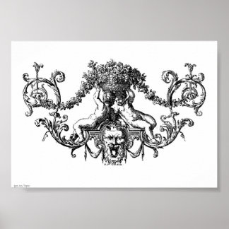 Poster Deux chérubs classiques avec ivoire et fleurs