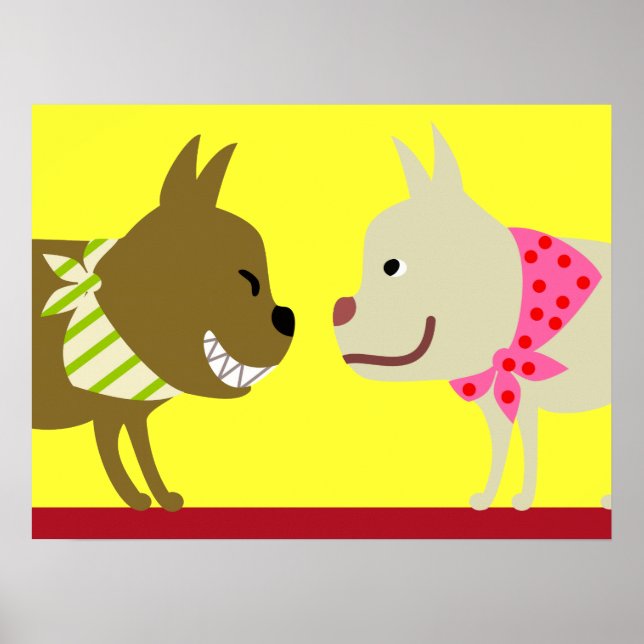 Poster Deux Chiens Bandana - Jaune (Devant)