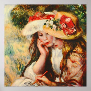 Poster Deux filles lisant dans un jardin Renoir Art