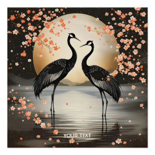 Poster Deux grues noires Fantasy Mignonnes