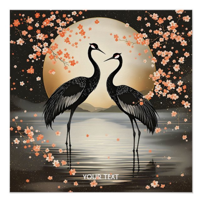 Poster Deux grues noires Fantasy Mignonnes (Devant)