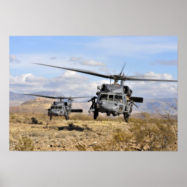 Poster Deux hélicoptères HH-60 Pavehawk se préparent à at (Devant)