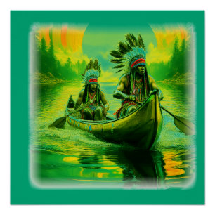 Poster Deux Indiens Rament Sur Le Lac