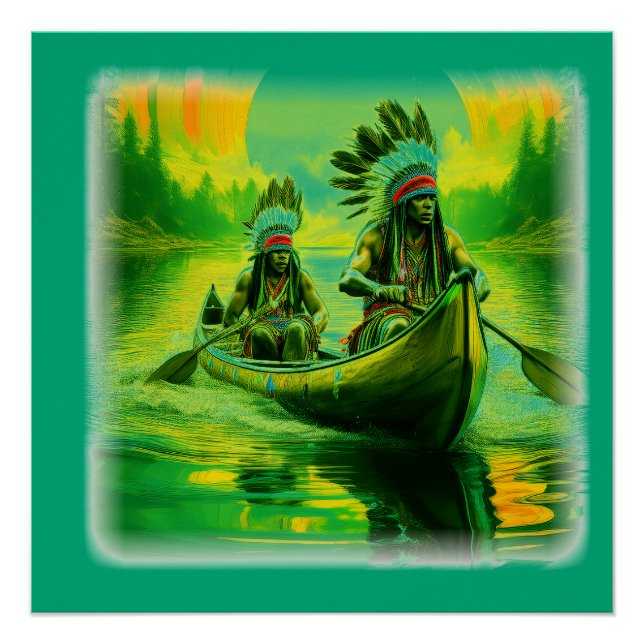Poster Deux Indiens Rament Sur Le Lac (Devant)