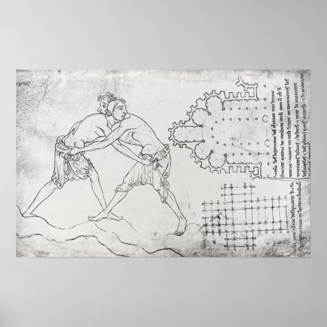 Poster Deux lutteurs, plan d'une église cistercienne (Devant)