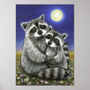 Poster Deux ratons laveurs fou d'amour imprimé