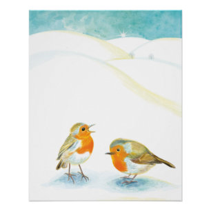 Poster Deux seins rouges Robin en hiver