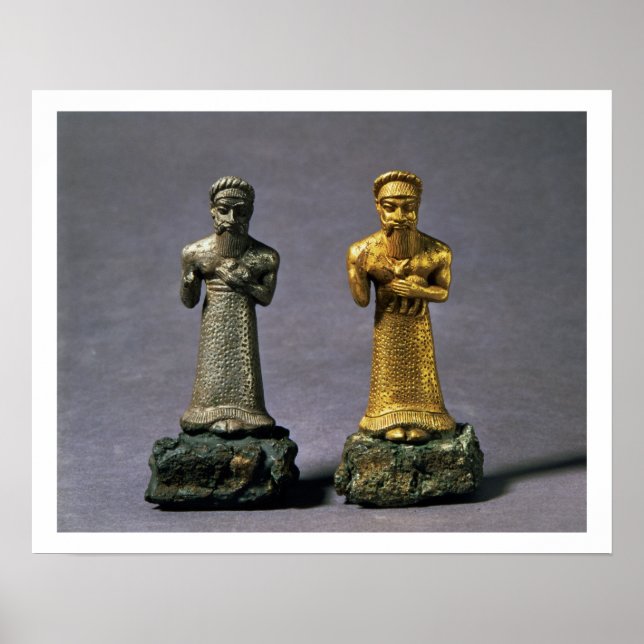 Poster Deux statuettes d'hommes portant des offrandes de  (Devant)