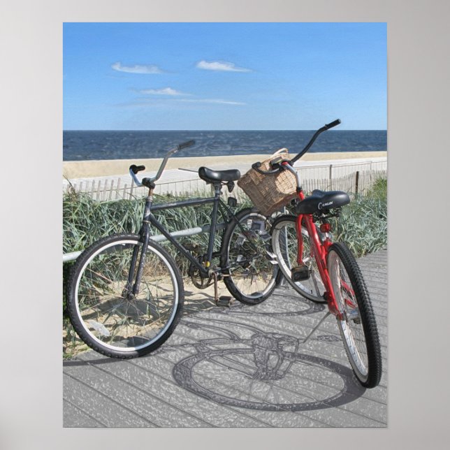 Poster Deux vélos sur la promenade Jersey Shore (Devant)
