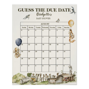 Poster Devinez Le Baby shower D'Aquarelle De Forêt Date D