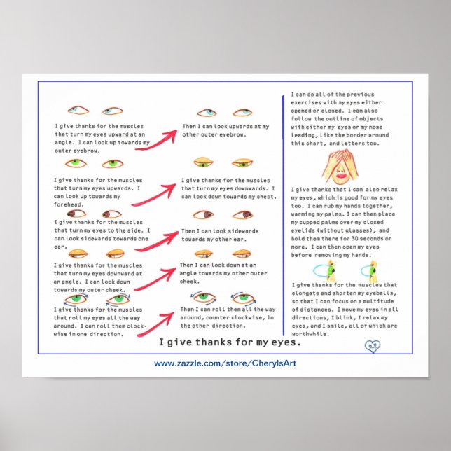 Poster d'exercices de vision oculaire, je remercie (Devant)