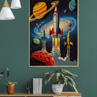 Poster d'exploration de l'âge de l'espace rétro av
